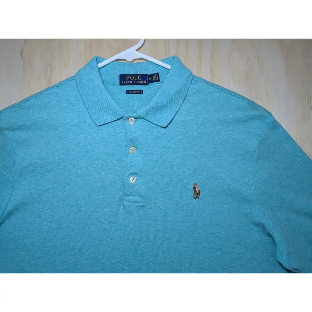 Polo Ralph Lauren Men's Medium Classic Fit Soft Touch Polo Shirt Blue Heather